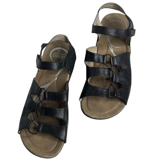Abeo Brook Neutral Low Heel Leather Sandals in Black Womens Size 8N - Picture 2 of 11